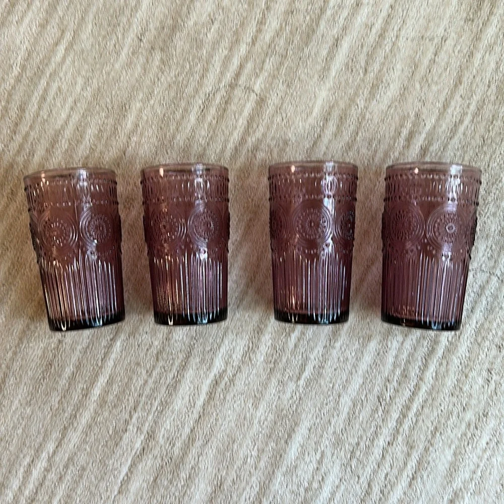 Set of 4 PIONEER WOMAN Adeline-Plum Glass Glasses 16 oz